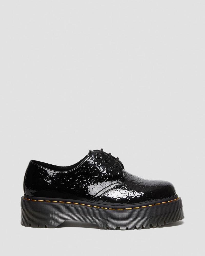 Dr Martens 1461 Leopard Emboss Patent Lær Platform Sko Herre Svarte | Norge 197BEX
